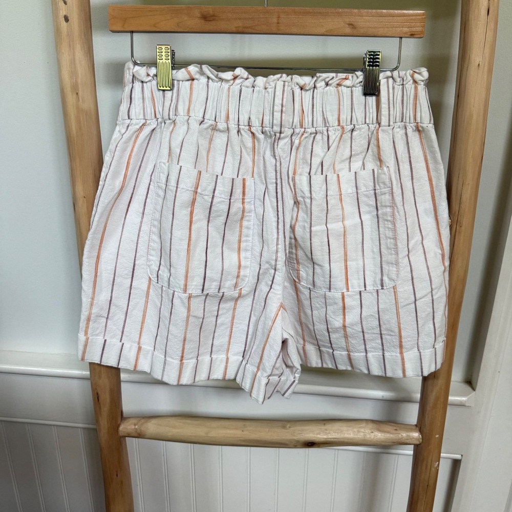 LOFT Outlet Womens Small White Striped High Rise Cotton Shorts Elastic Back - Picture 2 of 9